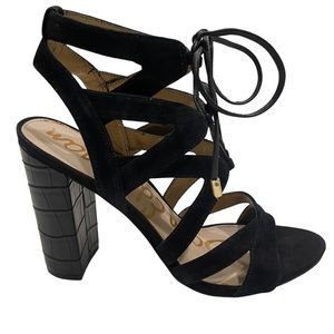Sam Edelman Yardley  Laced Up Open Toe Heels Black